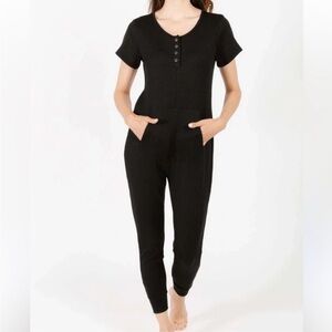 Smash + Tess Anyday Romper Short-sleeve Button Up Black Size Small